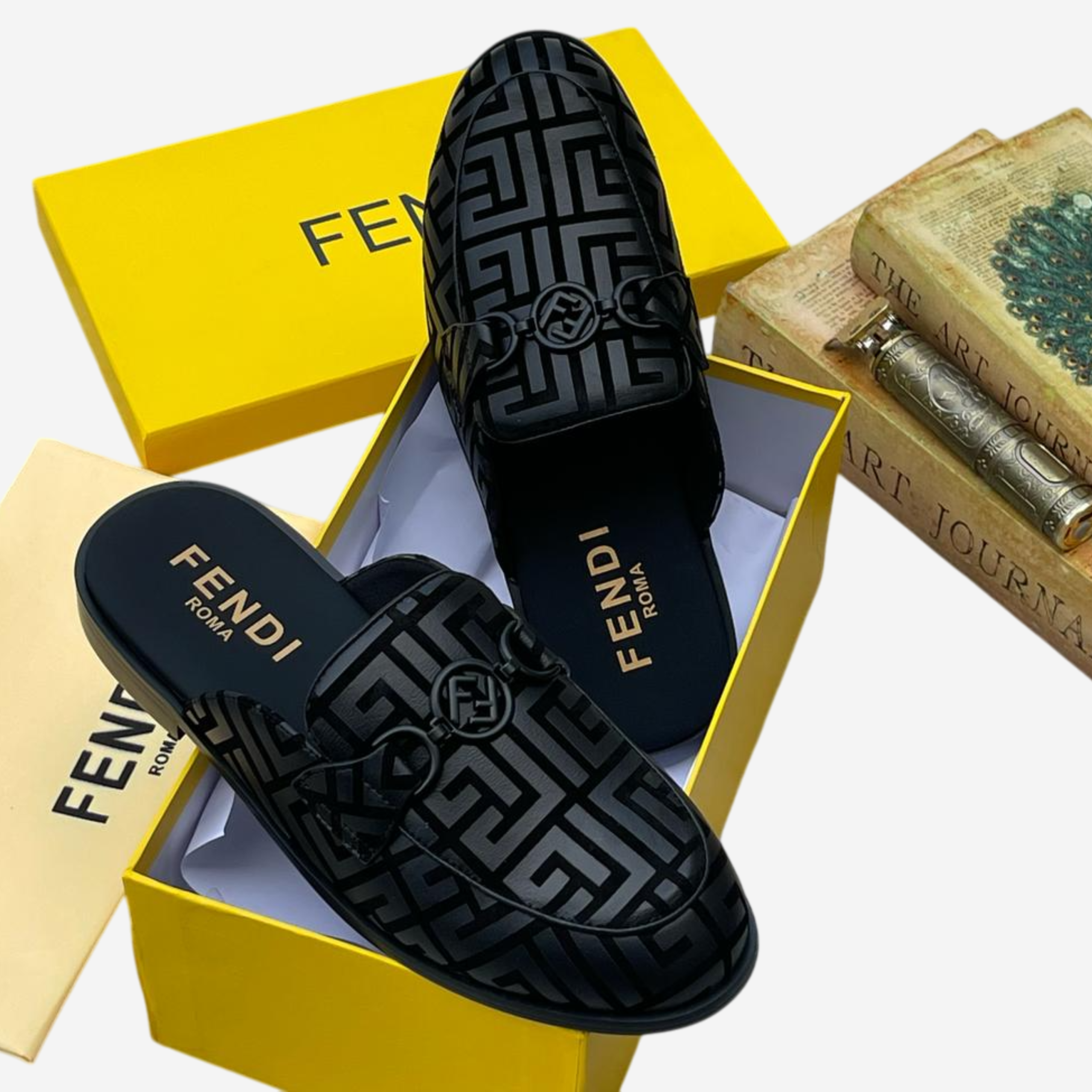 Fendi Roma men's velvet slippers