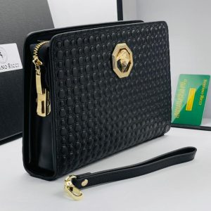 Stefano Ricci-style men's black leather armpit bag