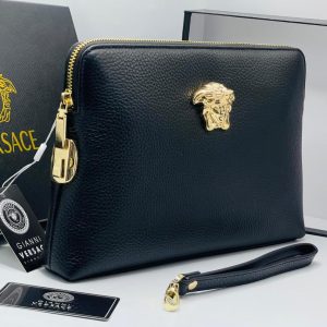 Versace-Inspired Black Leather Clutch