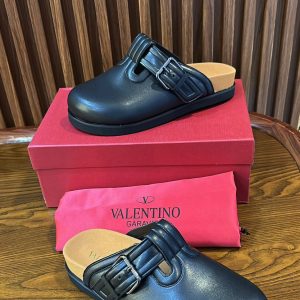 Valentino Garavani Black Leather Slippers