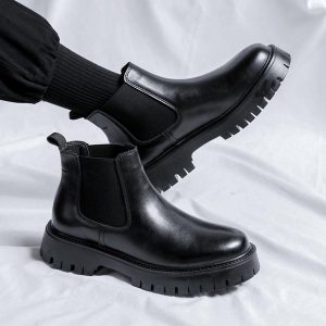Black Leather Platform Chelsea Boots