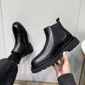 Black Leather Platform Chelsea Boots