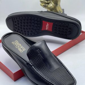 Salvatore Ferragamo Men's Black Leather Gancini Half Shoes