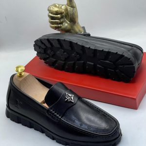 Luxury Louis Vuitton Black Leather Loafers