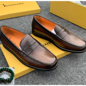 Billionaire Italian Couture Brown Leather Penny Loafers