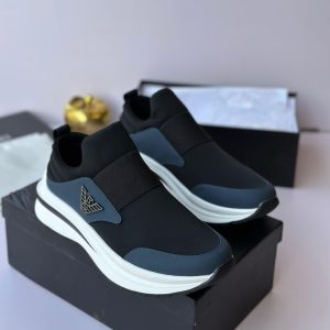 Emporio Armani Eagle Logo Slip-On Sneakers with Blue Accent