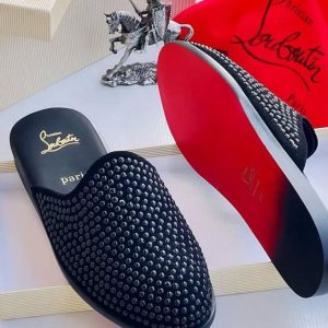 Christian Louboutin Black Suede Studded Half Shoes – Iconic Luxury
