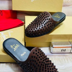 Christian Louboutin Men’s Spiked Half Shoe – Brown Leather Luxury