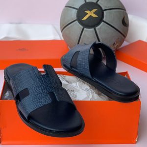 Hermès Chypre Sandals – Blue Calfskin Leather Luxury