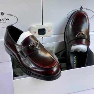 Prada Brushed Leather Loafers – Cordovan Burgundy Luxury
