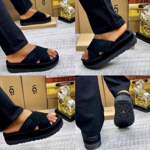 UGG Women’s Goldenstar Cross Slide Platform Sandals – Black Suede