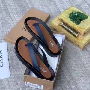 ZARA Men’s Leather Slippers – Black & Brown Classic Style