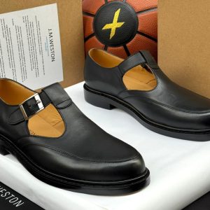 Black Calfskin T-Strap Luxury Sandals