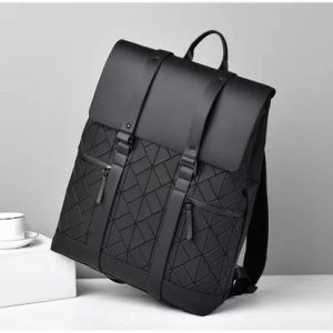Black Rhombus Waterproof Leather Laptop Backpack