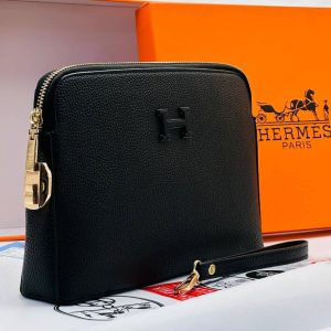 Black Textured Leather Luxury Clutch Pouch