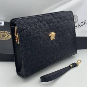Luxury Men’s Leather Clutch Purse with Gold Detail