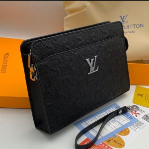 Men’s Black Embossed Leather Clutch Shoulder Bag