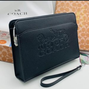 Men’s Black Leather Clutch Bag with Zip Closure