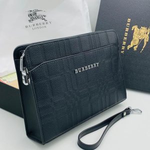 Men’s Black Leather Envelope Clutch Wallet with Wrist Strap