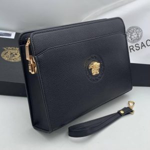 Men’s Luxury Leather Clutch Pouch with Gold Detail