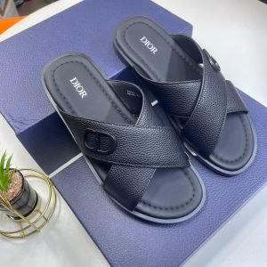 Dior Mens Olive Green Cross Strap Sandals Silver Tone CD Buckle