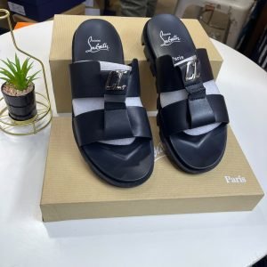 Christian Louboutin Dhabubizz Leather Sandals Black CL Monogram Plaque
