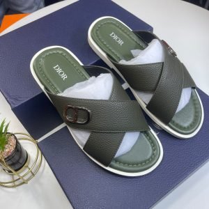 Dior Mens Olive Green Cross Strap Sandals Silver Tone CD Buckle