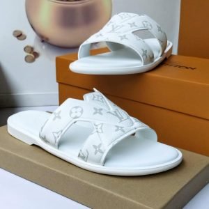White Embossed Monogram Slide Sandals Mens Designer Slippers