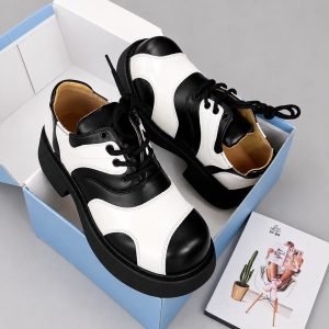 Mens Black and Mint Green Patent Leather Chunky Derby Shoes