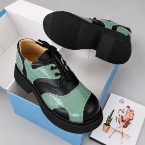 Mens Black and Mint Green Patent Leather Chunky Derby Shoes